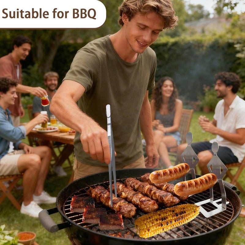 BADAO 2 PCS Funny BBQ Stand Hot Dog Holder with Fine Long Pointed Tips Tweezer Tongs,Portable Hot Dog Roaster,Reusable Stainless Steel Cooking Kit for Kitchen,BBQ,Plating,Serving,Grill Accessories - Image 2